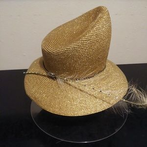 Gold Hat with Long Feather
